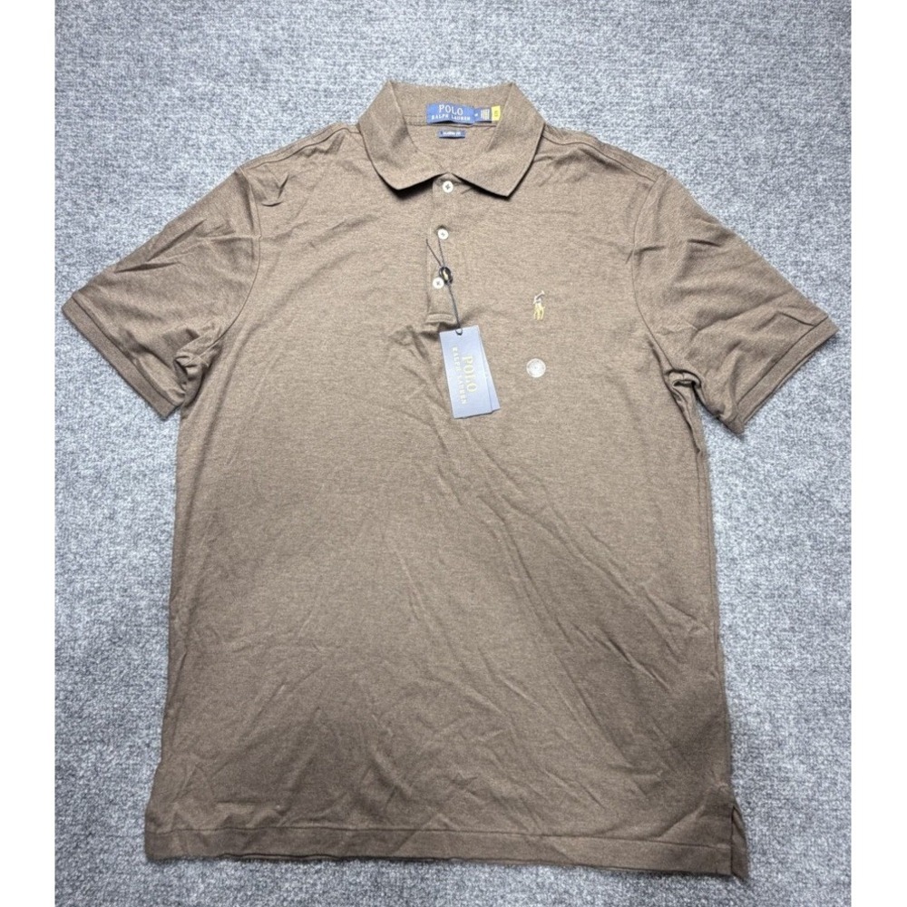 Polo Ralph Lauren Mens Performance Polo Shirt Brown Heather Classic Fit M NWT